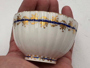 Late 18th C. Royal Crown Derby Fluted Blue Gilt Porcelain Tea Bowl