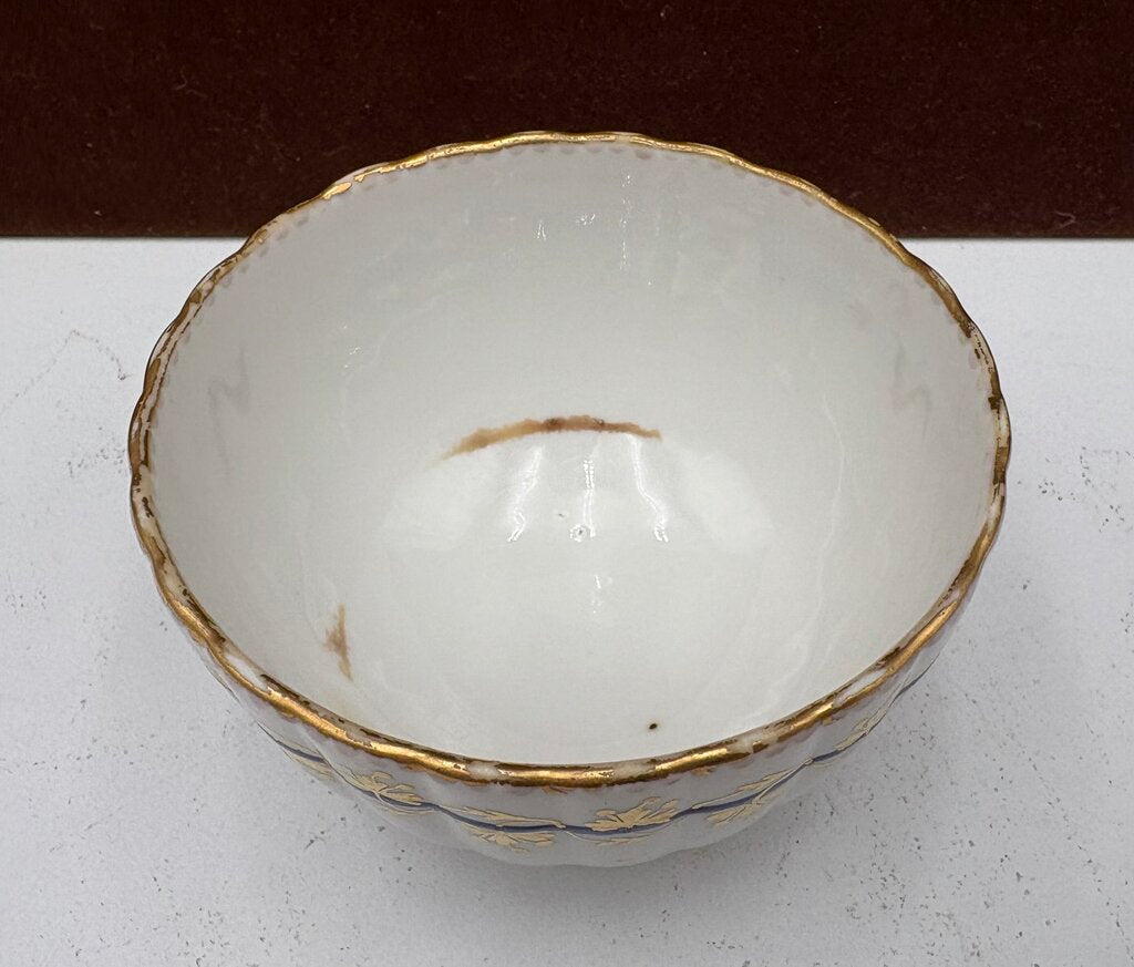 Late 18th C. Royal Crown Derby Fluted Blue Gilt Porcelain Tea Bowl