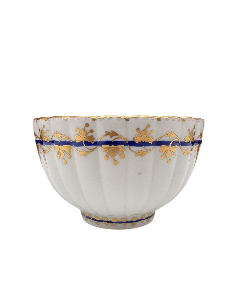Late 18th C. Royal Crown Derby Fluted Blue Gilt Porcelain Tea Bowl by Miss Daisy's Consignment & Auction House