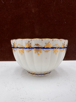 Late 18th C. Royal Crown Derby Fluted Blue Gilt Porcelain Tea Bowl