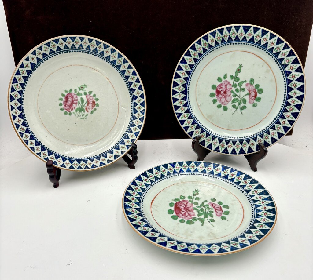 Mid 19th C. Chinese Export Famille Rose Blue Trim Bowl