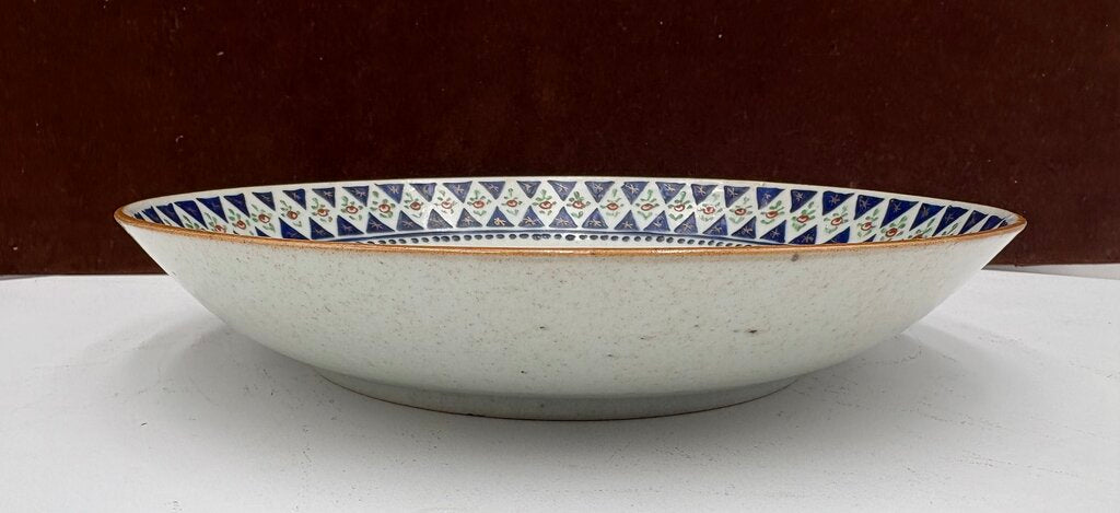 Mid 19th C. Chinese Export Famille Rose Blue Trim Bowl
