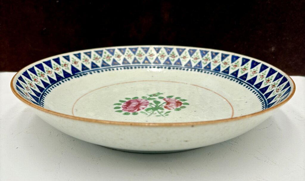 Mid 19th C. Chinese Export Famille Rose Blue Trim Bowl