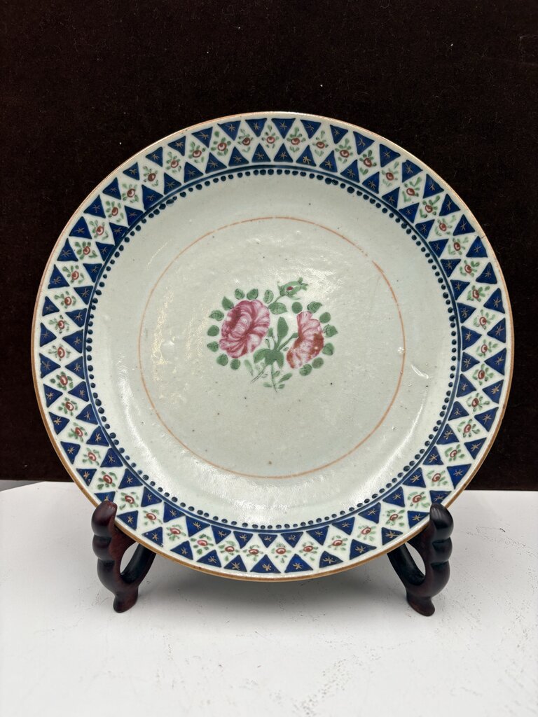 Mid 19th C. Chinese Export Famille Rose Blue Trim Bowl