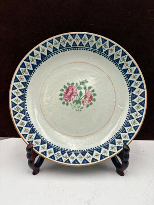 Mid 19th C. Chinese Export Famille Rose Blue Trim Bowl