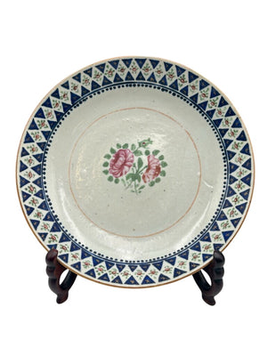 Mid 19th C. Chinese Export Famille Rose Blue Trim Bowl by Miss Daisy's Consignment & Auction House