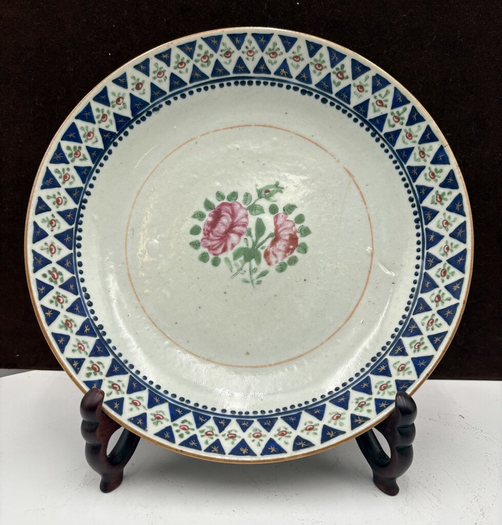 Mid 19th C. Chinese Export Famille Rose Blue Trim Bowl