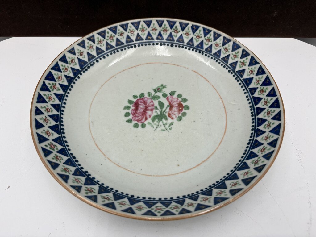 Mid 19th C. Chinese Export Famille Rose Blue Trim Bowl
