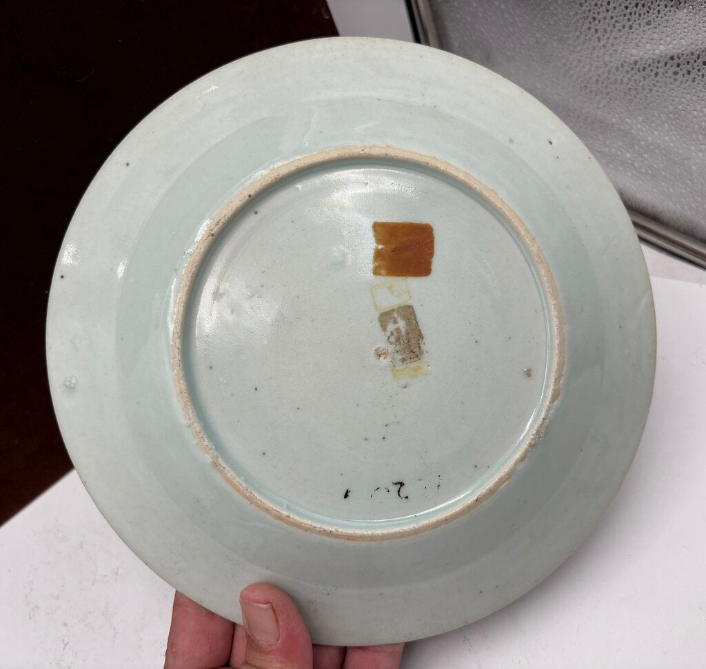 Mid 19th C. Chinese Export Famille Rose Blue Trim Plate