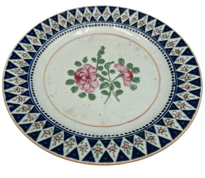 Mid 19th C. Chinese Export Famille Rose Blue Trim Plate by Miss Daisy's Consignment & Auction House