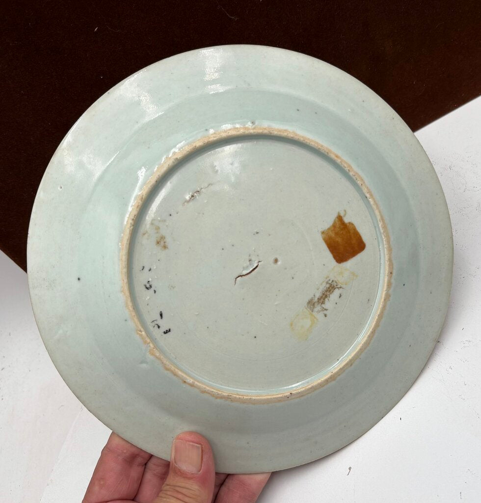 Mid 19th C. Chinese Export Famille Rose Blue Trim Plate