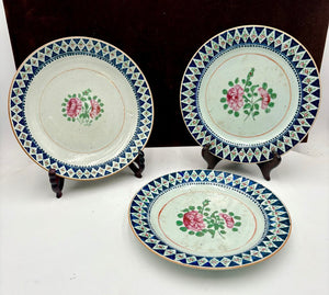 Mid 19th C. Chinese Export Famille Rose Blue Trim Plate