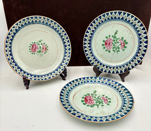 Mid 19th C. Chinese Export Famille Rose Blue Trim Plate