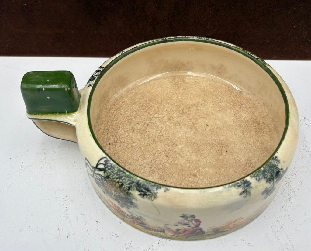 Early 20th C. Royal Doulton Old English Scenes The Gleaners Thumb Stop Handled Bowl