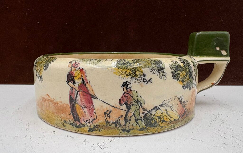 Early 20th C. Royal Doulton Old English Scenes The Gleaners Thumb Stop Handled Bowl