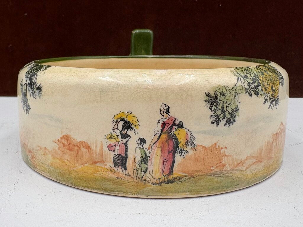 Early 20th C. Royal Doulton Old English Scenes The Gleaners Thumb Stop Handled Bowl
