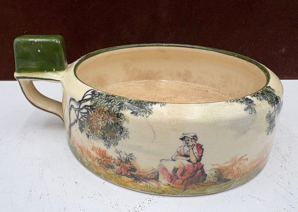 Early 20th C. Royal Doulton Old English Scenes The Gleaners Thumb Stop Handled Bowl