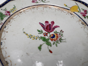 Mid 18th C. Chinese Export Famille Rose Blue Scalloped Edge Plate
