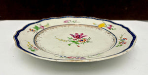 Mid 18th C. Chinese Export Famille Rose Blue Scalloped Edge Plate