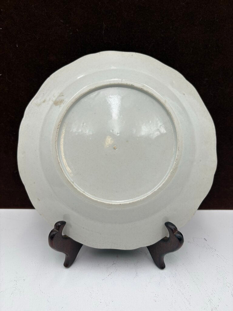 Mid 18th C. Chinese Export Famille Rose Blue Scalloped Edge Plate