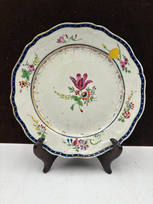 Mid 18th C. Chinese Export Famille Rose Blue Scalloped Edge Plate