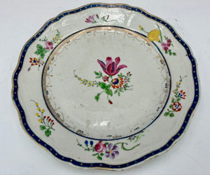 Mid 18th C. Chinese Export Famille Rose Blue Scalloped Edge Plate