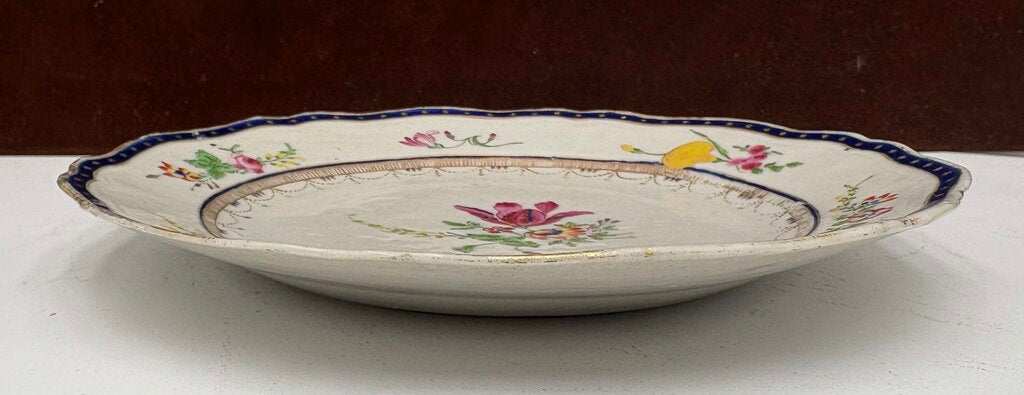 Mid 18th C. Chinese Export Famille Rose Blue Scalloped Edge Plate