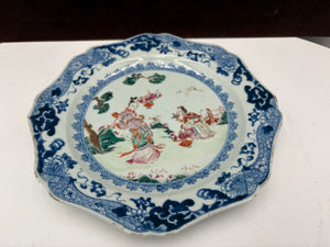 Mid 18th C. Chinese Export Famille Rose Blue Fitzhugh Scalloped Rim Plate