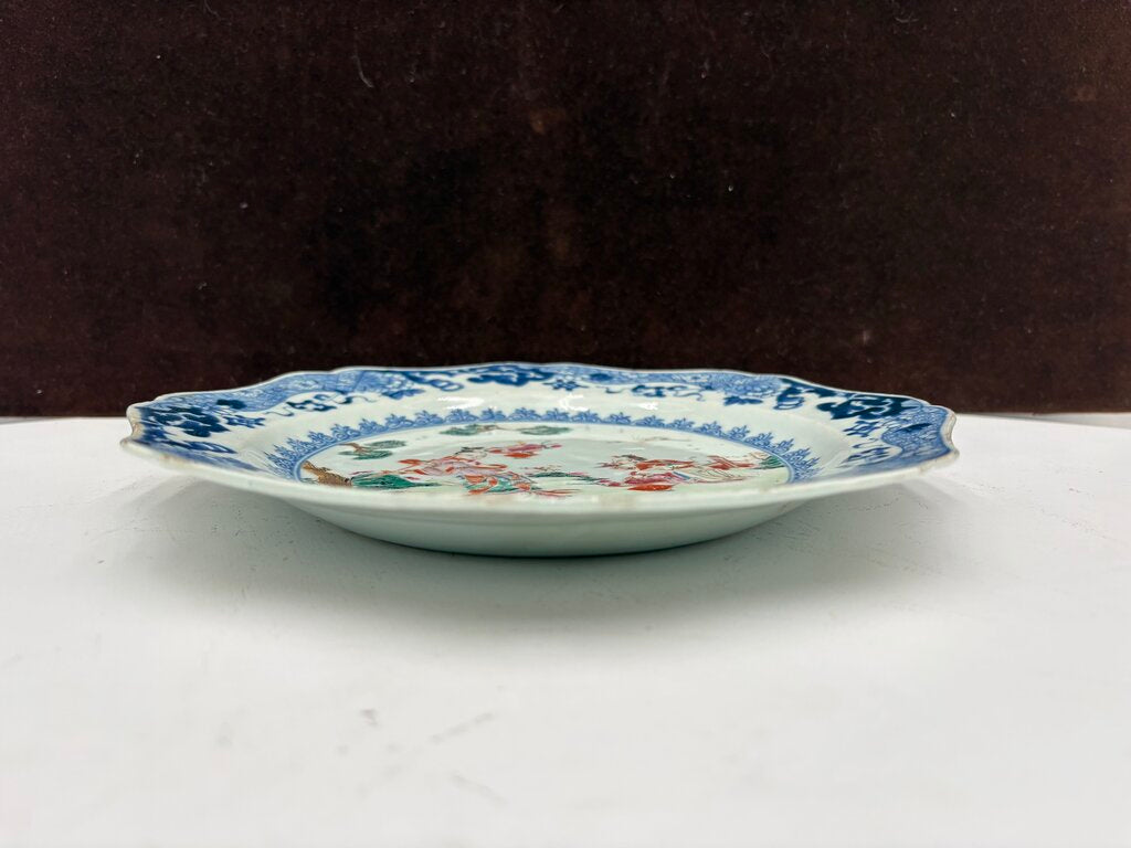 Mid 18th C. Chinese Export Famille Rose Blue Fitzhugh Scalloped Rim Plate