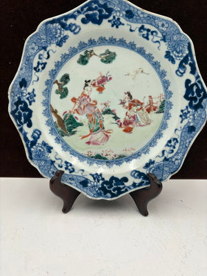 Mid 18th C. Chinese Export Famille Rose Blue Fitzhugh Scalloped Rim Plate