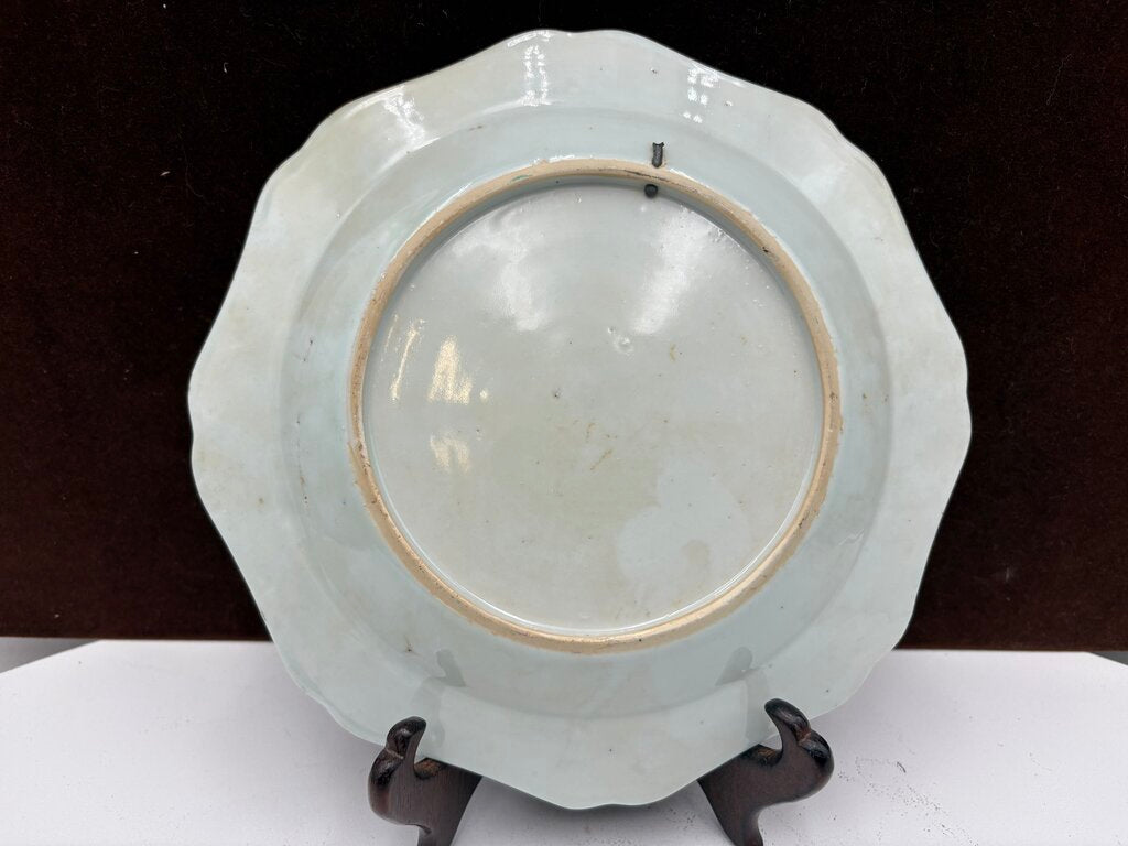 Mid 18th C. Chinese Export Famille Rose Blue Fitzhugh Scalloped Rim Plate