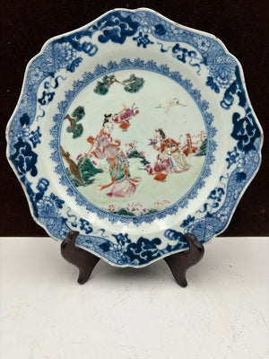 Mid 18th C. Chinese Export Famille Rose Blue Fitzhugh Scalloped Rim Plate