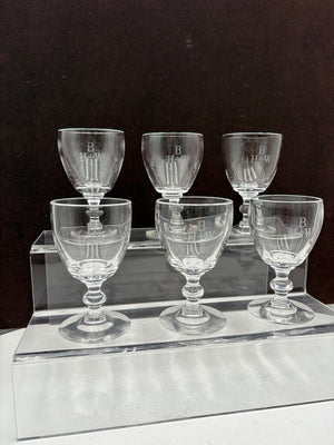 Stuben Glass Signed & Monogrammed Crystal Goblet Set (6Pcs)