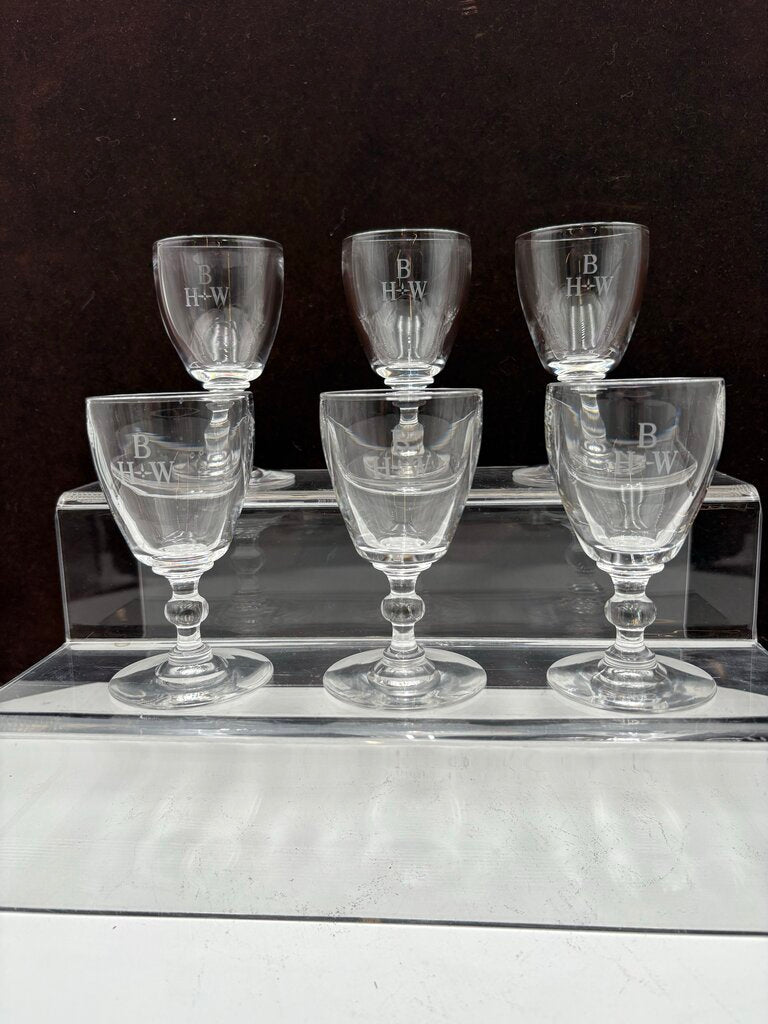 Stuben Glass Signed & Monogrammed Crystal Sherry Set (6Pcs)