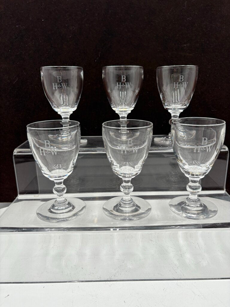 Stuben Glass Signed & Monogrammed Crystal Sherry Set (6Pcs)