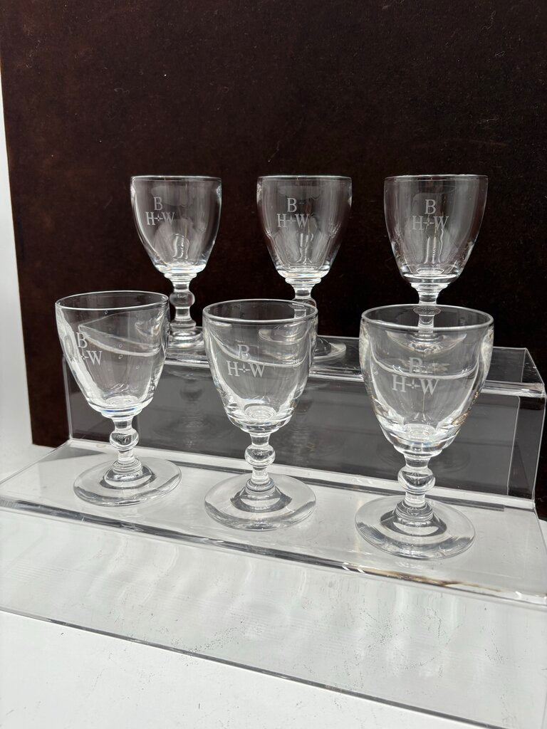 Stuben Glass Signed & Monogrammed Crystal Sherry Set (6Pcs)