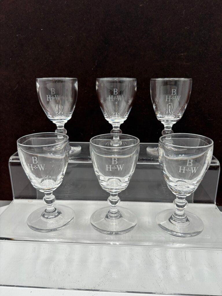 Stuben Glass Signed & Monogrammed Crystal Sherry Set (6Pcs)