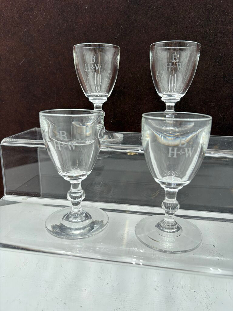 Stuben Glass Signed & Monogrammed Crystal Cordial Set (4Pcs)