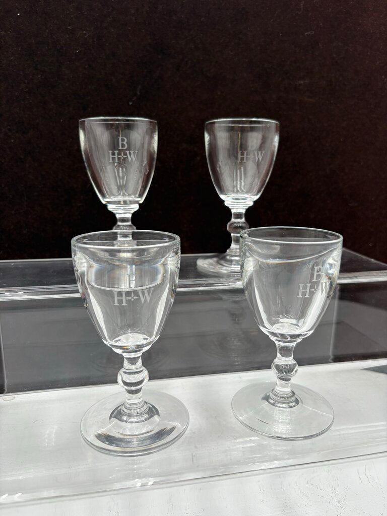 Stuben Glass Signed & Monogrammed Crystal Cordial Set (4Pcs)