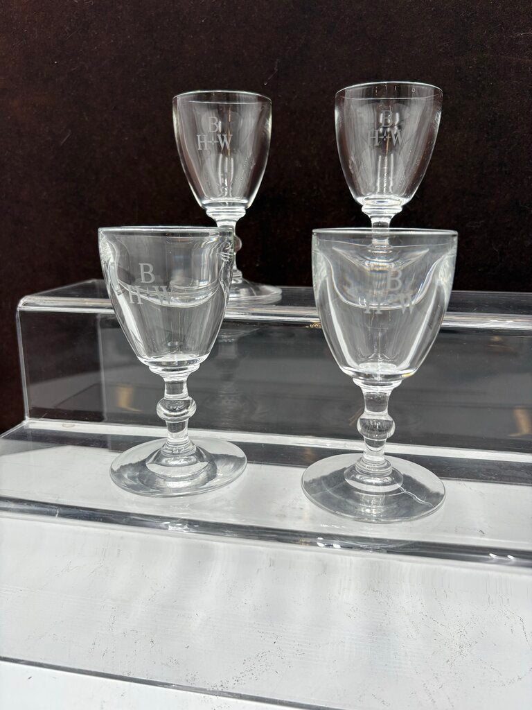 Stuben Glass Signed & Monogrammed Crystal Cordial Set (4Pcs)
