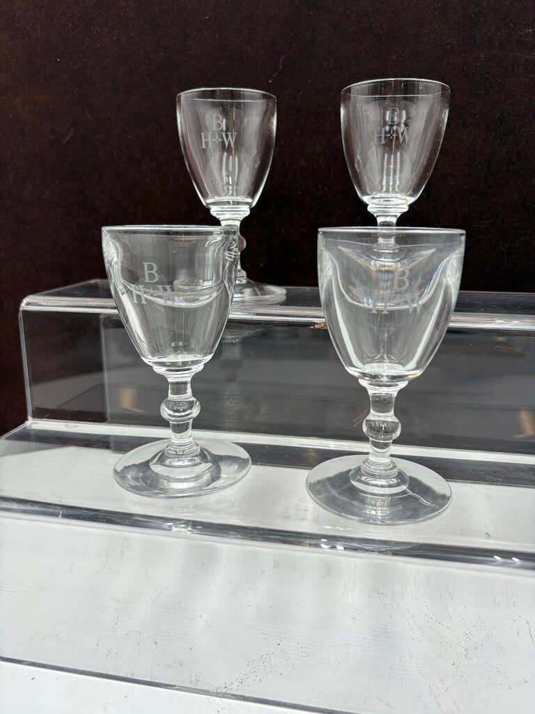 Stuben Glass Signed & Monogrammed Crystal Cordial Set (4Pcs)
