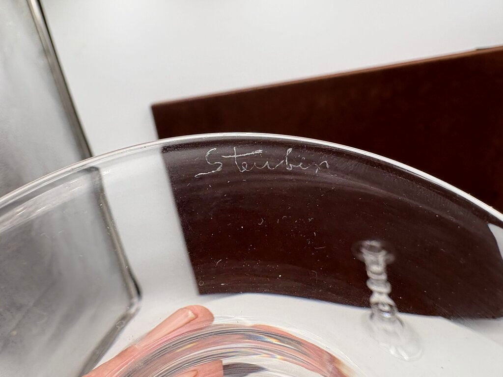 Stuben Glass Crystal Tear Drop Signed Candle Holder Set (Pair)