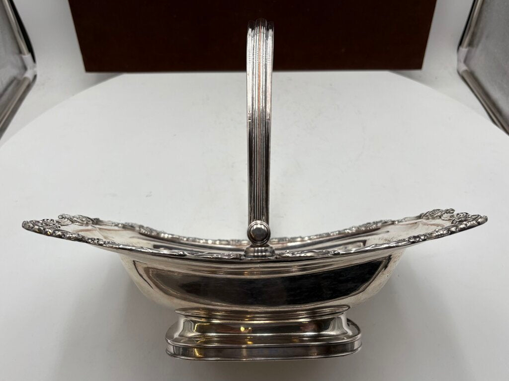 Polished Nickel Plated Copper Footed Swing Arm Serving Basket