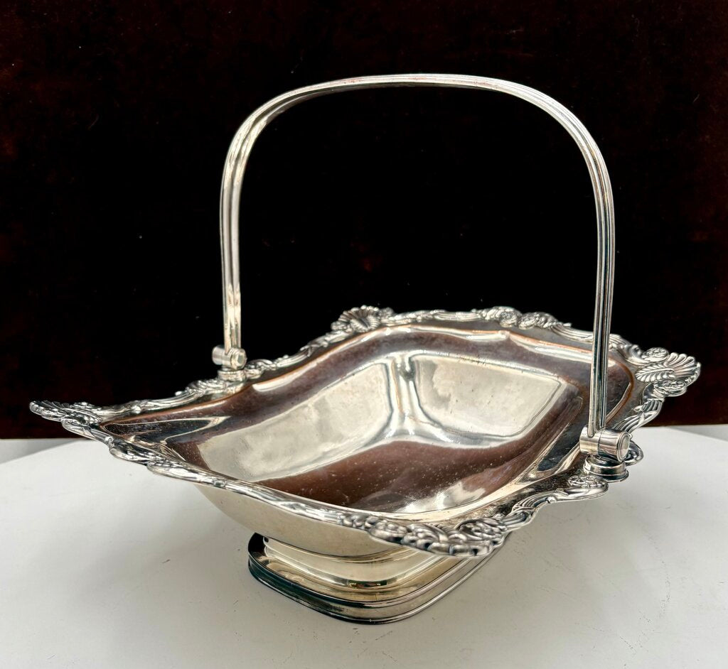 Polished Nickel Plated Copper Footed Swing Arm Serving Basket