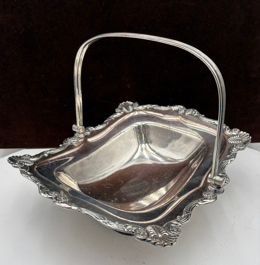 Polished Nickel Plated Copper Footed Swing Arm Serving Basket