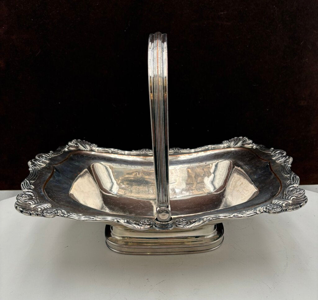 Polished Nickel Plated Copper Footed Swing Arm Serving Basket