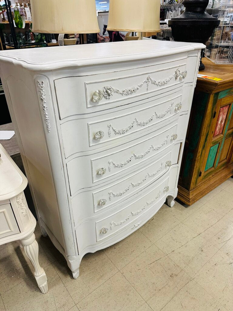 White Pearl French 5 Drawer Dresser 39x20x47