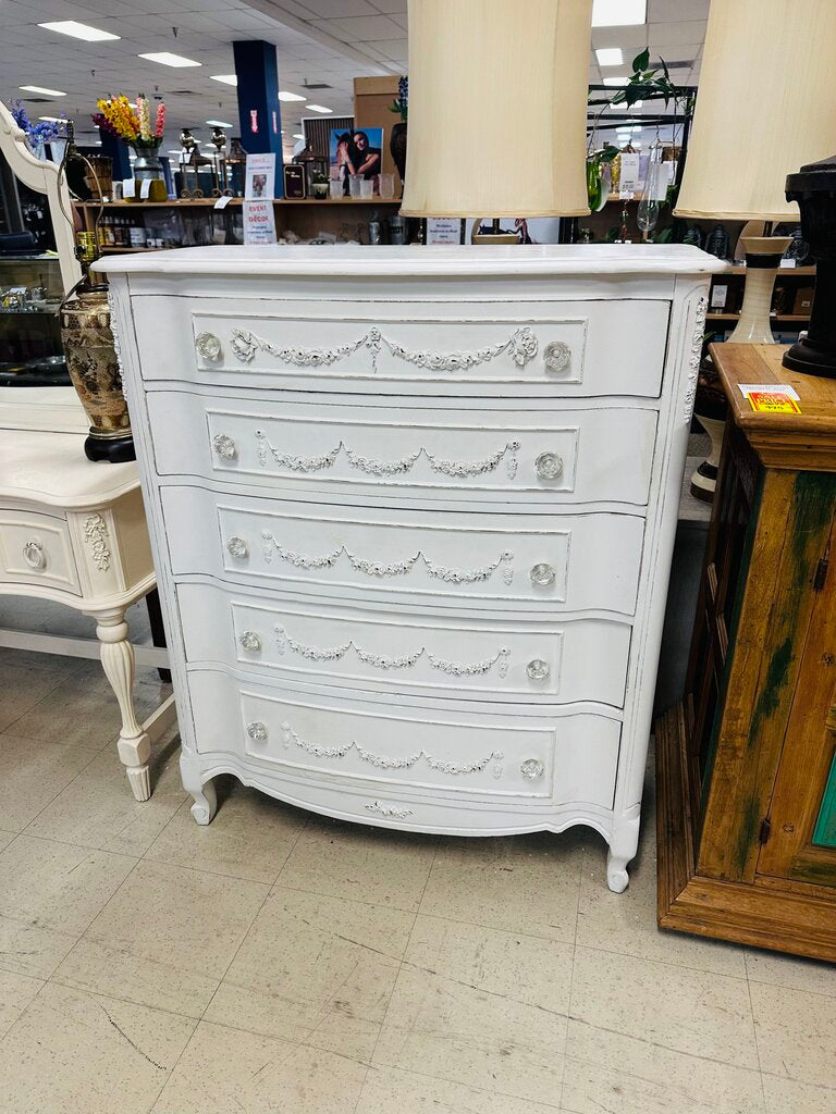 White Pearl French 5 Drawer Dresser 39x20x47