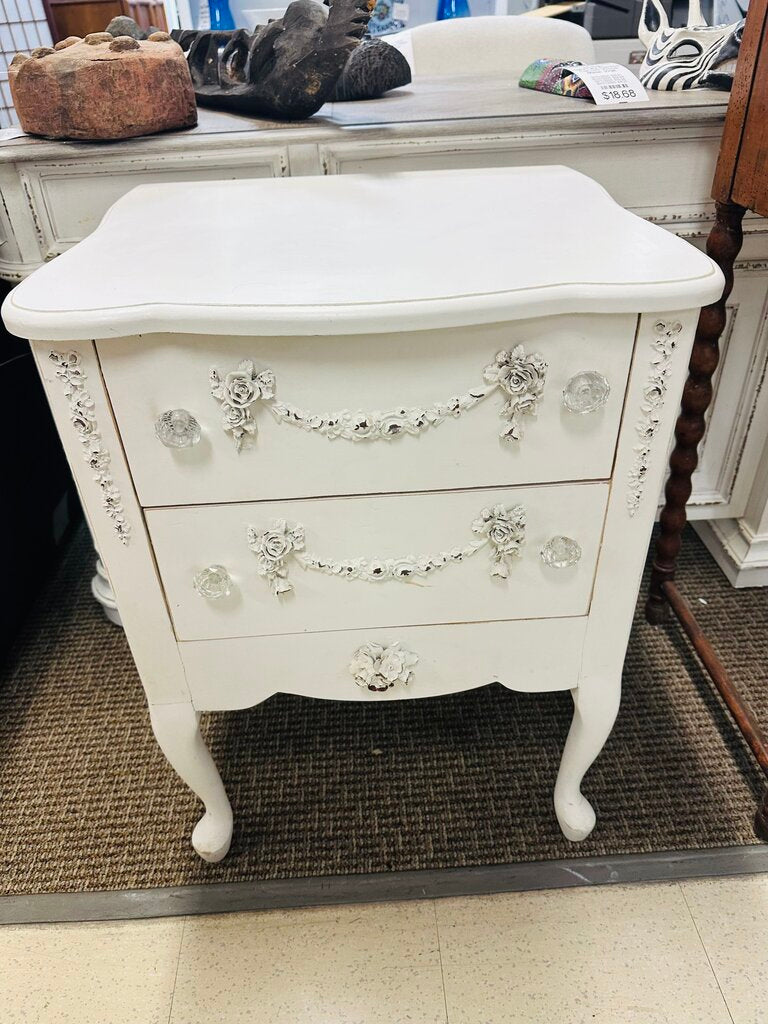 White Pearl French 2 Drawer Nightstand 19x22x29