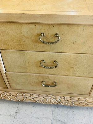 Century French Burl 9 Drawer Dresser + Mirror (dresser 74x19x33)